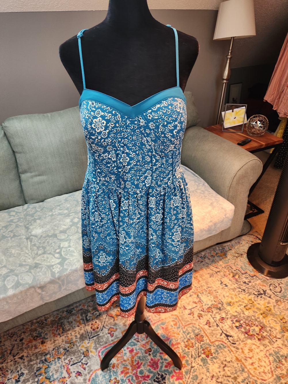 Xhilaration Fit And Flare Patterned Dress Large Boho Chic Great Cond